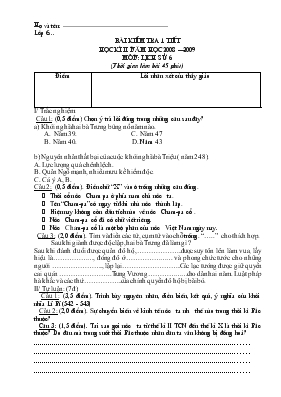 Bài kiểm tra 1 tiết học kì II  năm học 2008  2009 môn lịch sử 6
